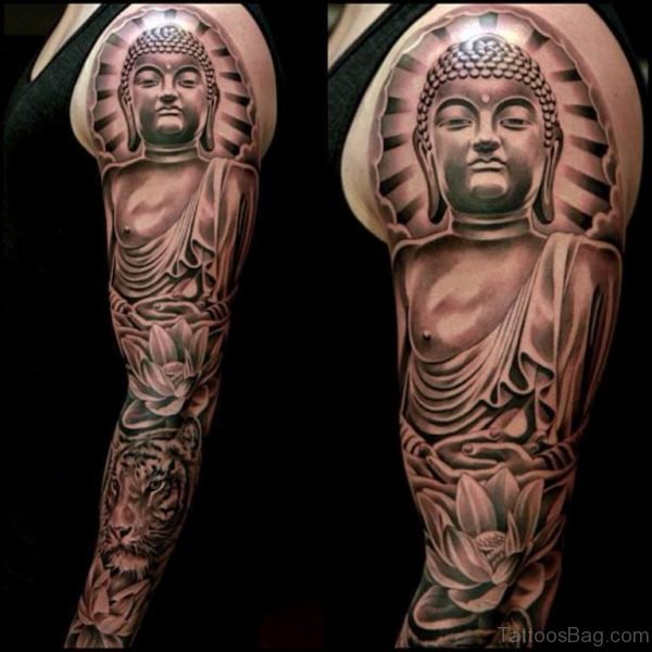Mahatma Buddha Face Tattoo On Shoulders