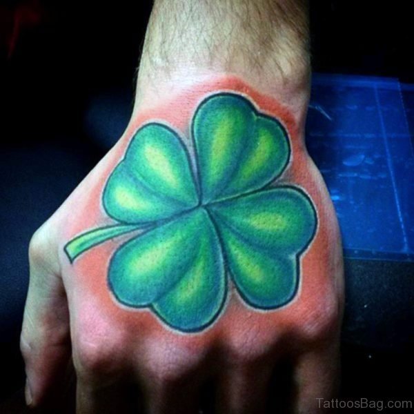 Male Four Leaf Clover Tattoo Design On Hand