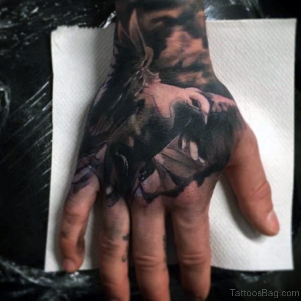 Man With Cool Leaden Eagle Tattoo On Hands