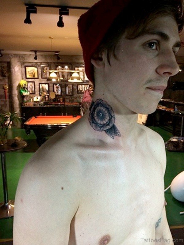 Mandala Flower Tattoo On Right Neck Side