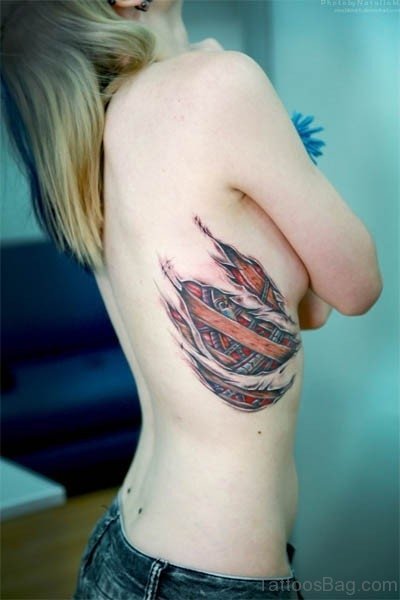 Mechanical Tattoo Design On Rib