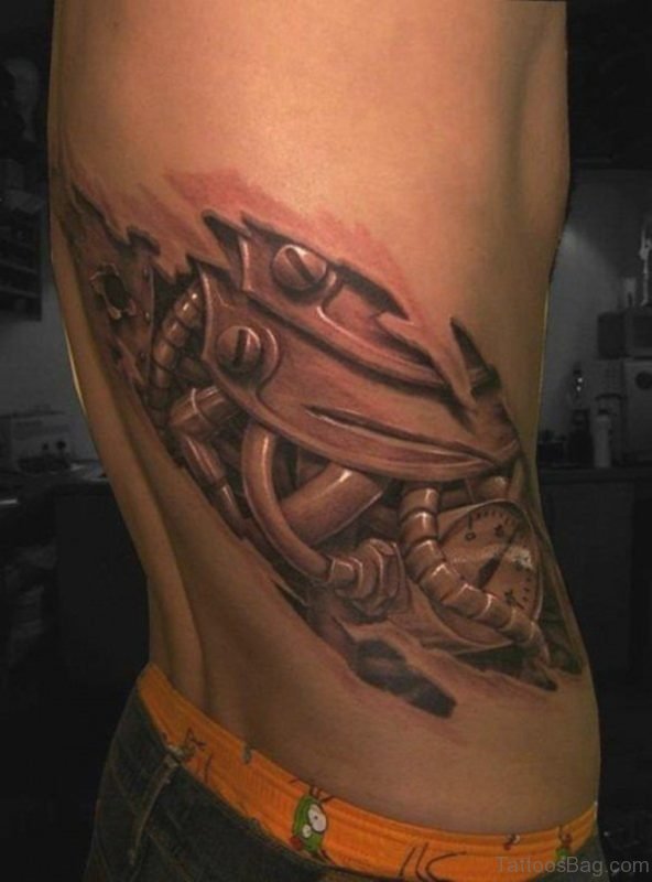 Mechanical Tattoo On Rib