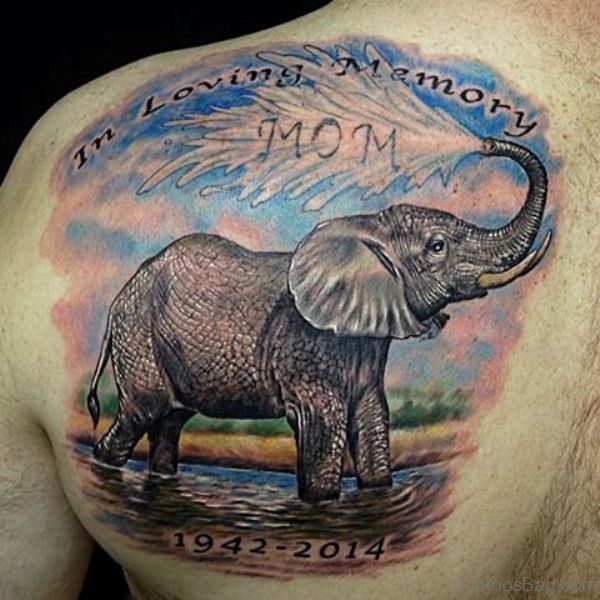 Memorial Elephant Tattoo On Back