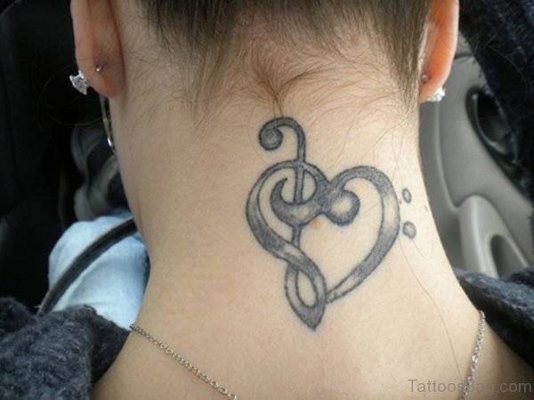 Music Note Tattoo Design on Back of Neck