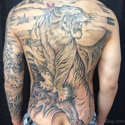 Tiger Tattoo Design On Back Body