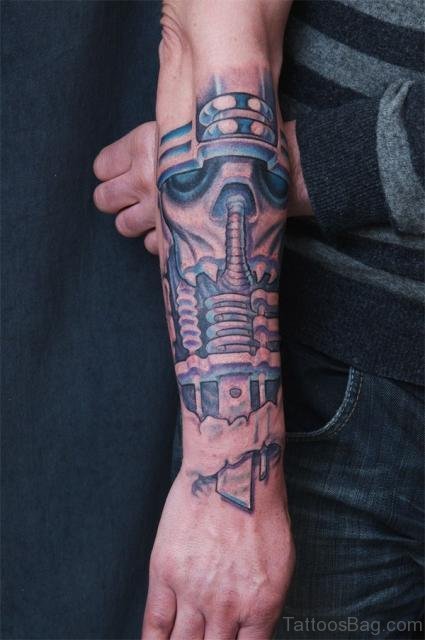 Nice Biomechanical Tattoo On Wrist