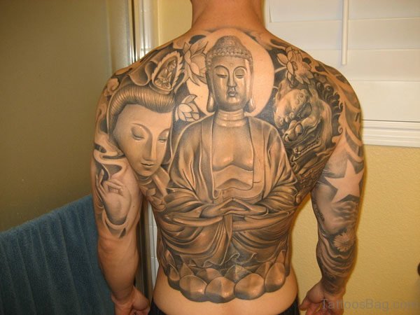 Nice Buddhist Tattoo on Full Back Body