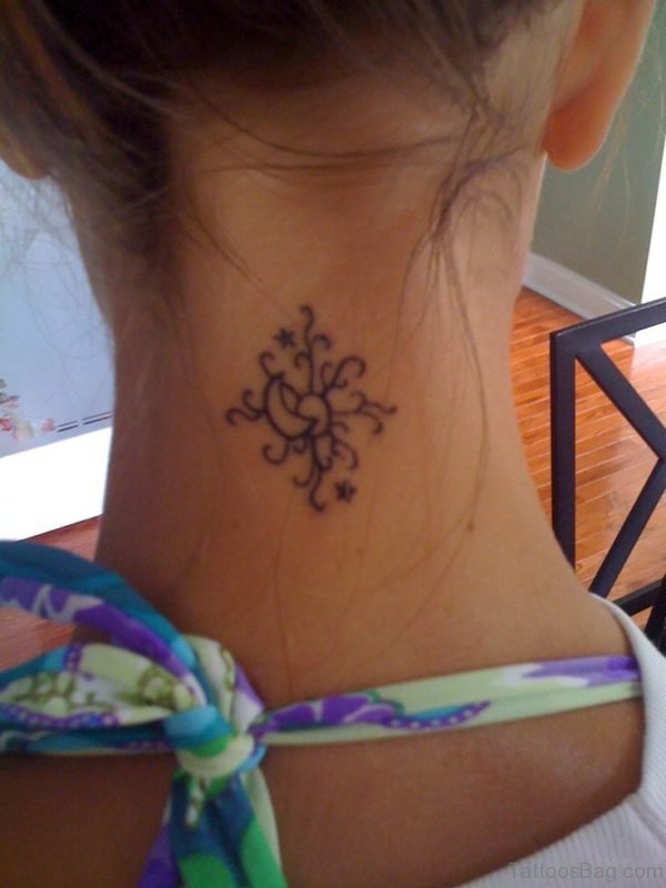 Nice Star Tattoo On Neck