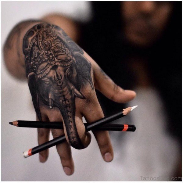 Nice Elephant Tattoo On Hand 1