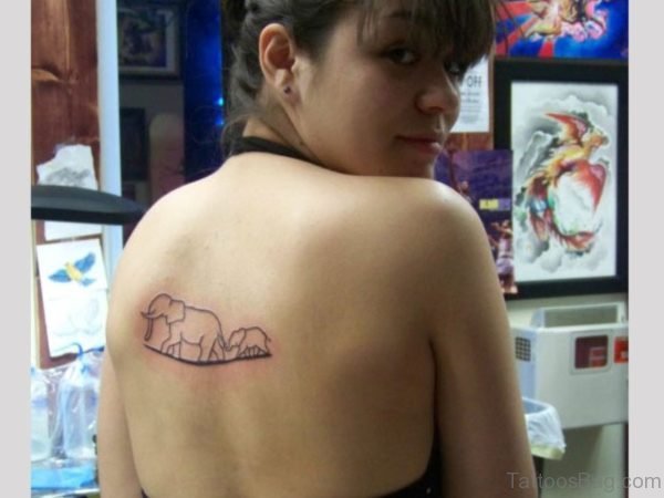 Nice Elephant With Child Tattoo On Back