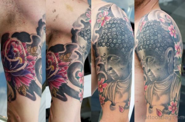 Nice Half Sleeve Buddha Tattoo Design