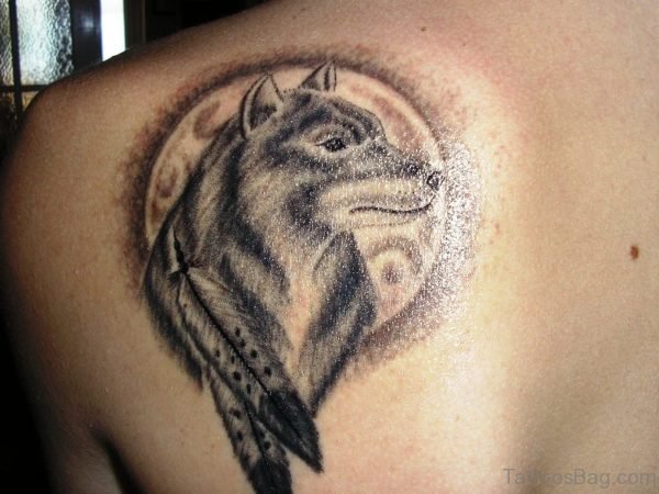 Outstanding Alpha Wolf Tattoo On Back Shoulder