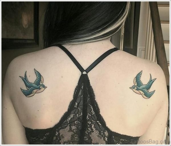 Outstanding Swallow Tattoo On Back