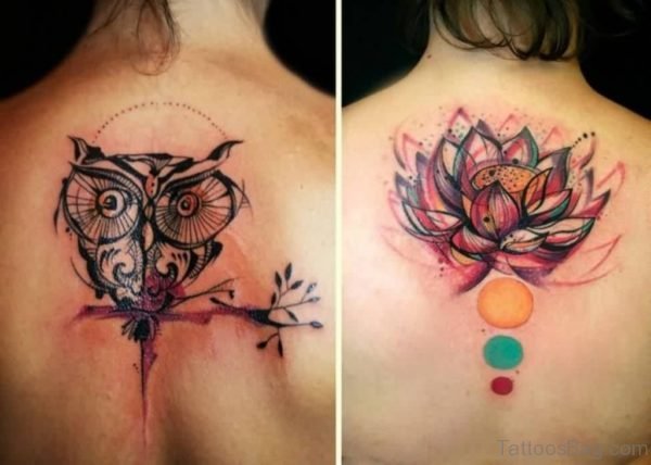 Owl And Lotus Tattoo