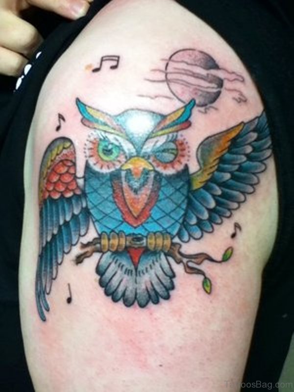Owl And Musical Note Tattoo