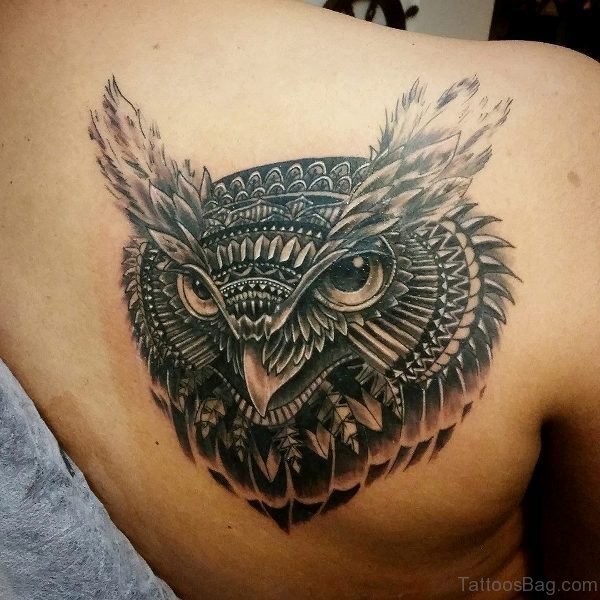 Owl Head Tattoo On Shoulder