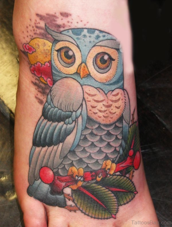Owl Tattoo On Foot 