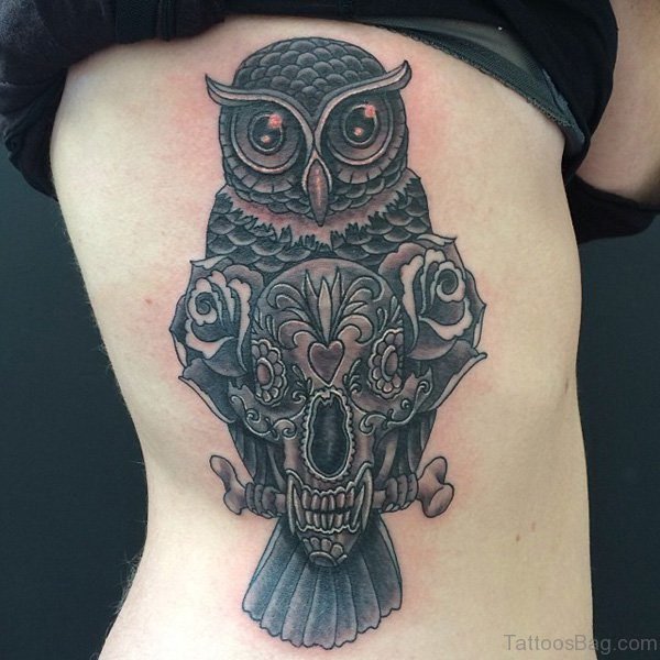 Owl Tattoo On Rib