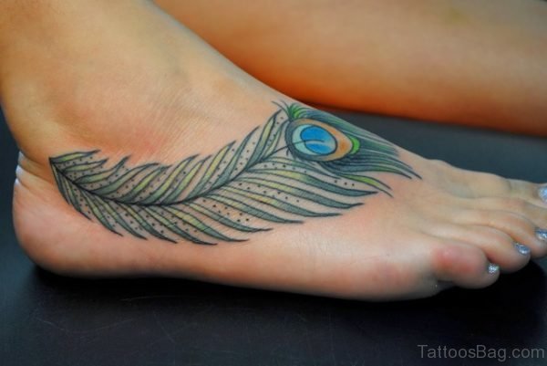 Peacock Feather Tattoo Design On Foot 