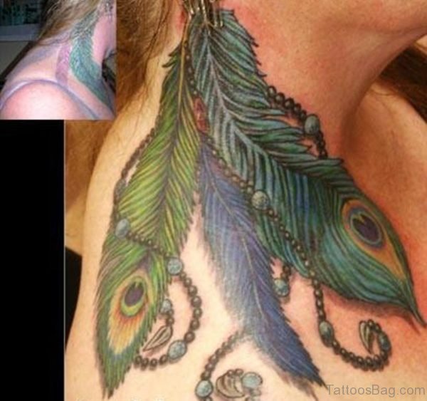 Peacock Feather Tattoo On Neck