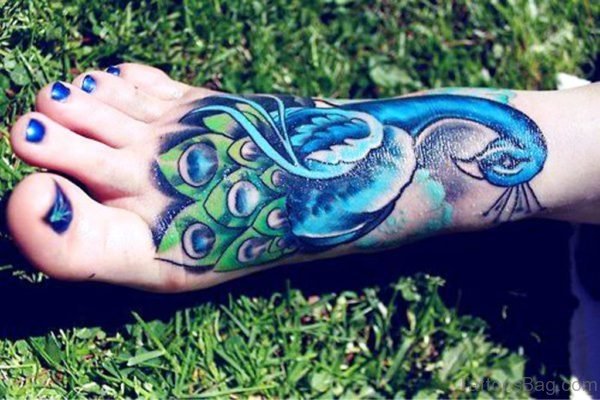 Peacock Tattoo Design On Foot 