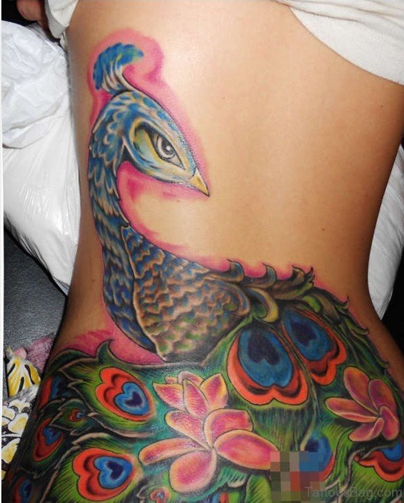 Peacock Tattoo On Lower Back