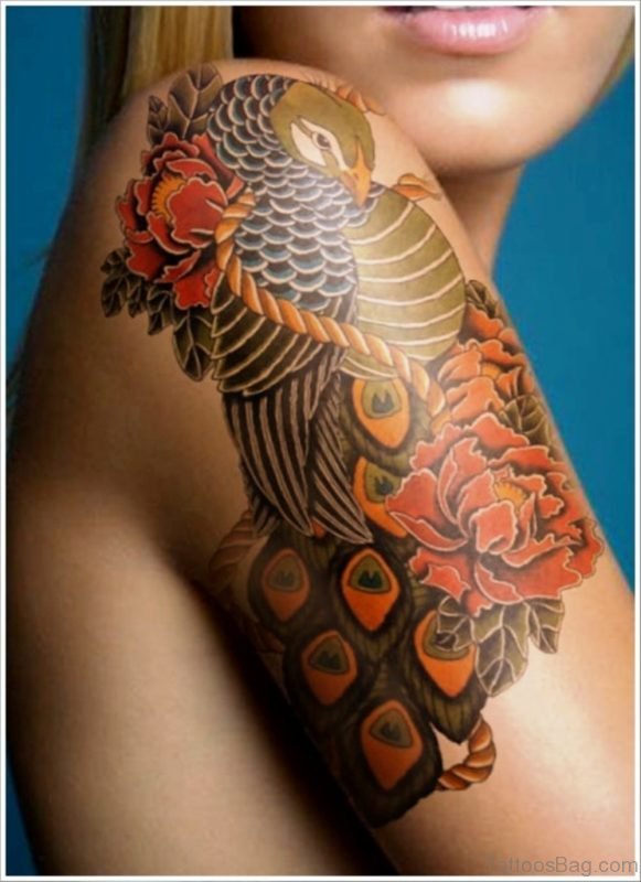 Peacock Tattoo On Shoulder TD123