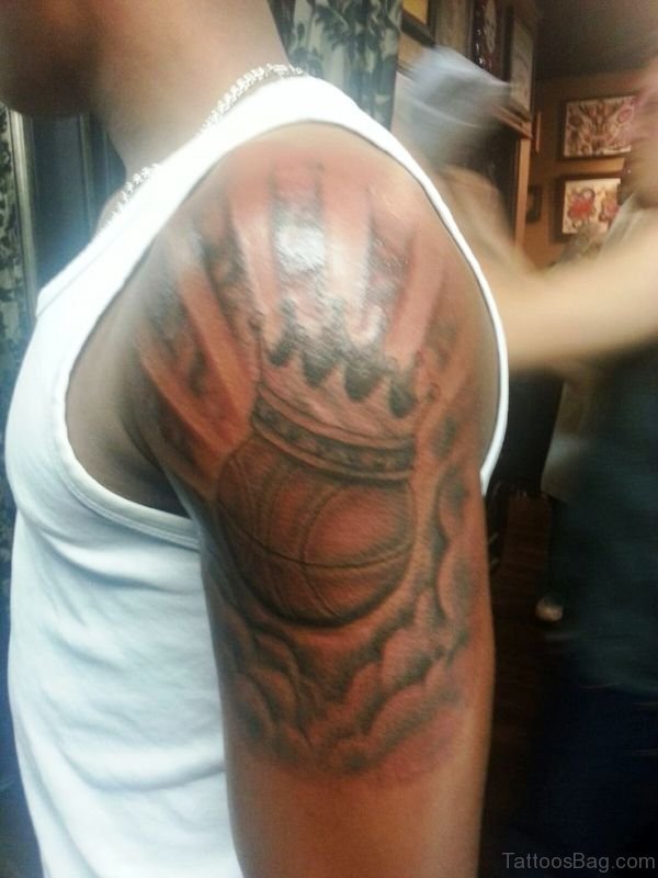 Pic Of Crowned Basketball Tattoo Design