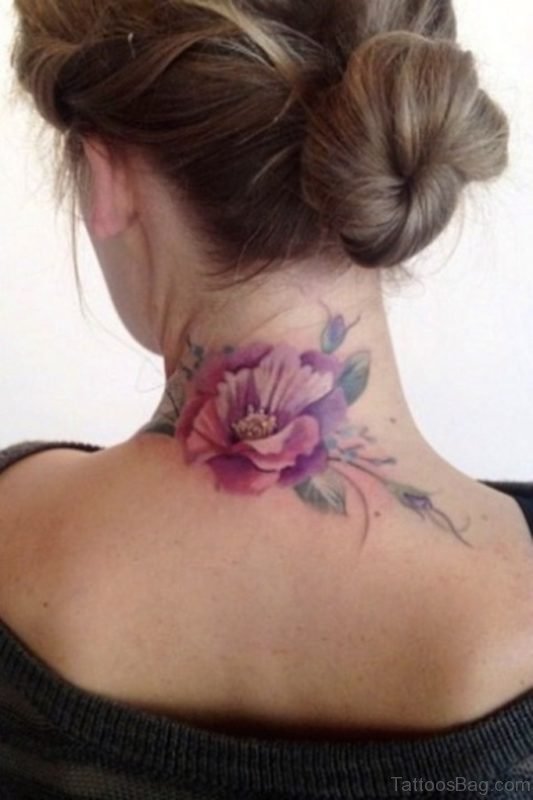 Pink Flower Tattoo On Nape