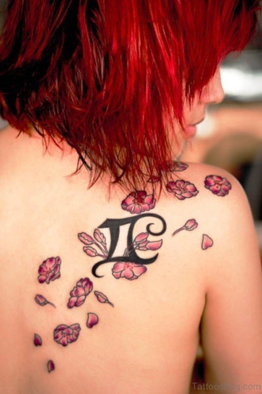 Pink Flowers Tattoo On Back Shoulder