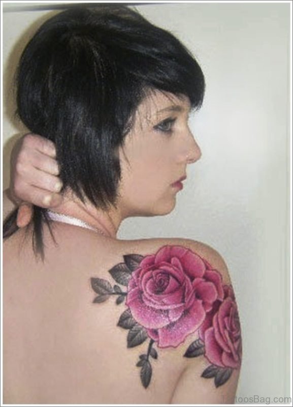 Pink Roses Tattoo On Shoulder