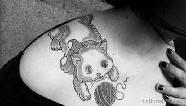 Playing Cat Tattoo On Shoulder