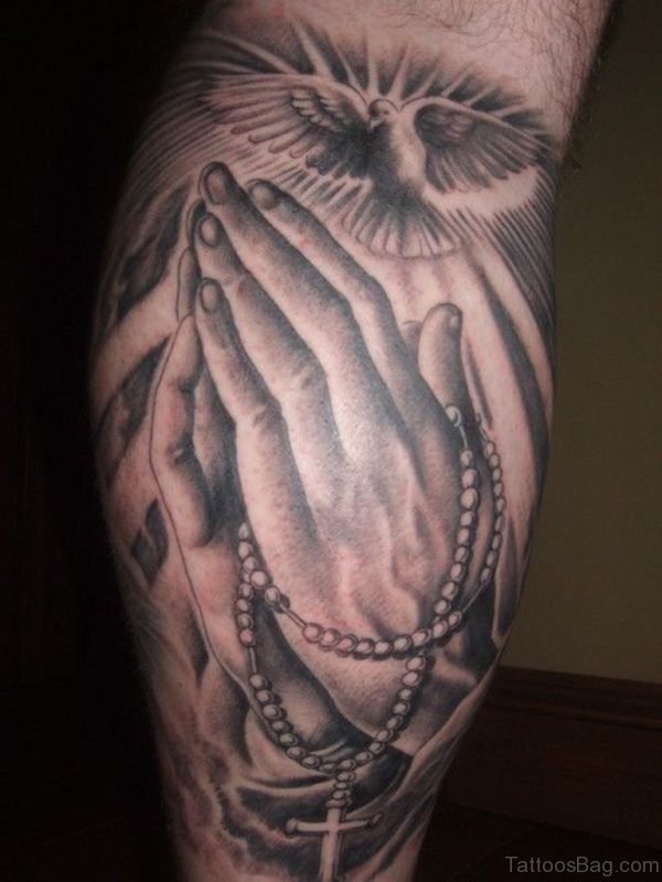 Praying Hand Tattoo Design On Leg
