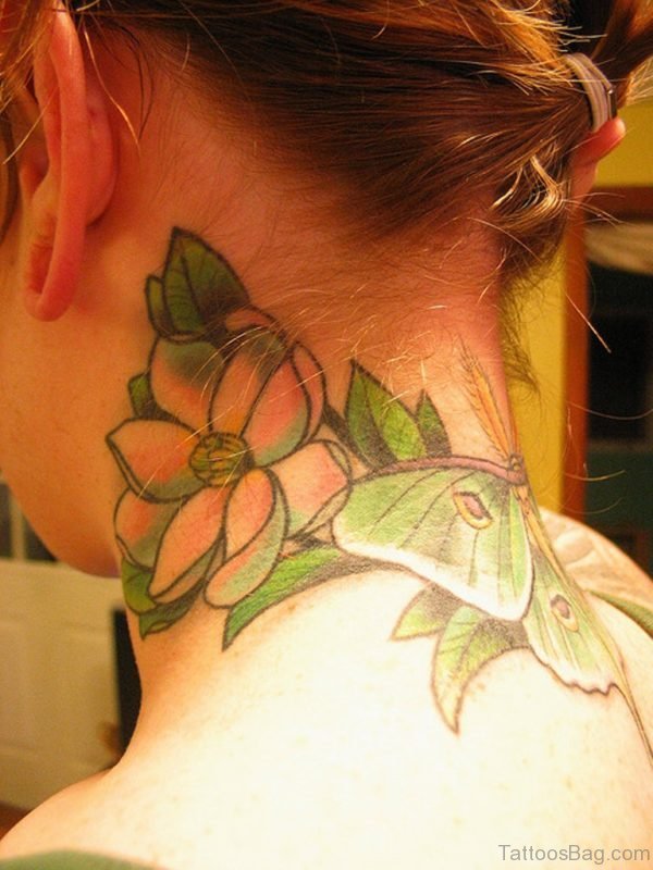 Pretty Magnolia Tattoo On Nape