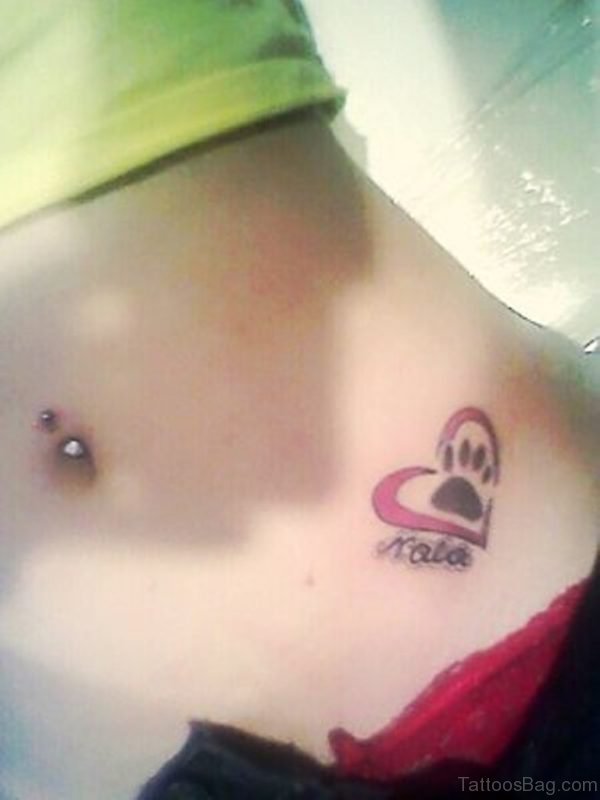 Pretty Paw Print In Heart Tattoo On Waist