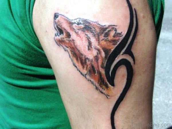 Pretty Tribal Alpha Wolf Tattoo On Shoulder
