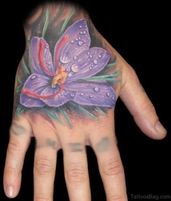 Purple Flower Tattoo On Hand