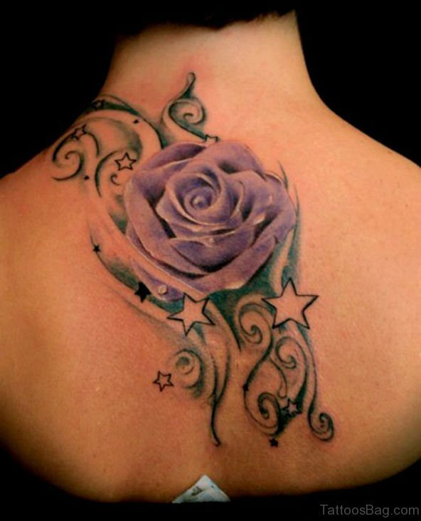 Purple Rose Tattoo Design On back