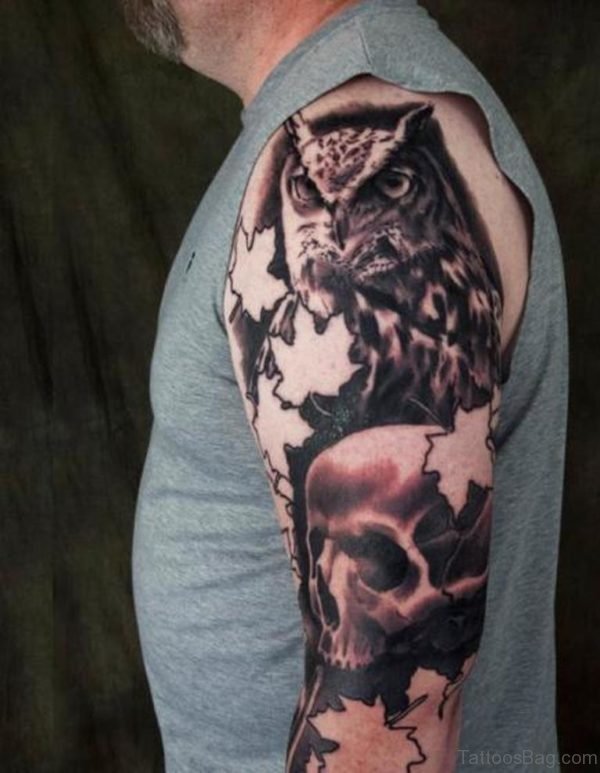 Realistic Owl Tattoo On Arm 