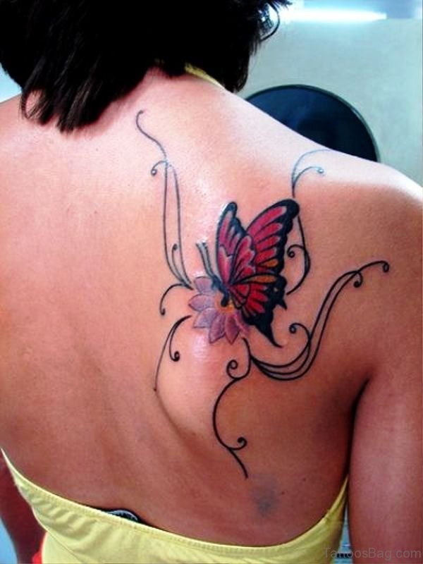 Red And Black Color Butterfly Tattoo