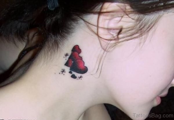 Red Heart Tattoo On Nape