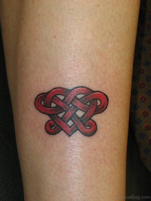 Red Ink Celtic Knot Tattoo On Ankle