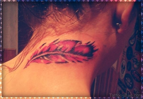 Red Ink Feather Tattoo