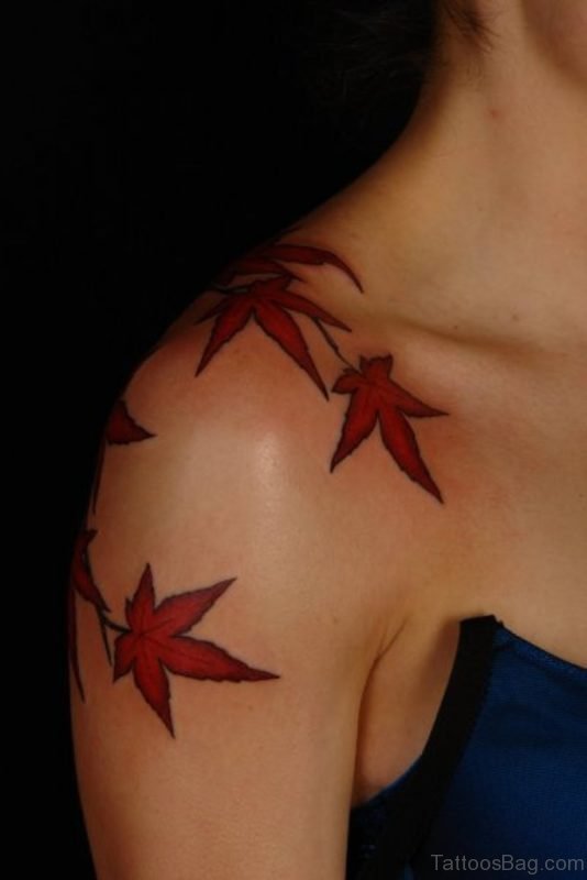 Red Ink Leaf Tattoo