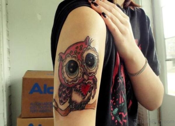 Red Owl Tattoo On Shoulder