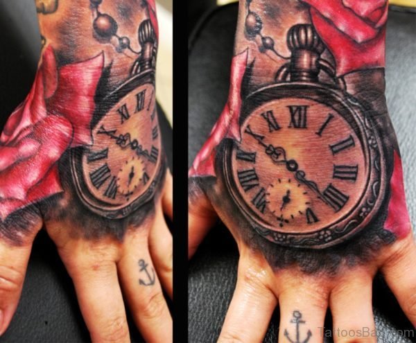 Red Rose Clock Tattoo
