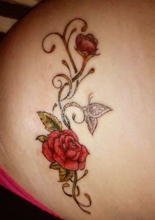 Red Rose Flower Tattoo For Lower Back
