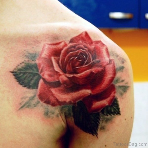 Red Rose Tattoo On Shoulder 1