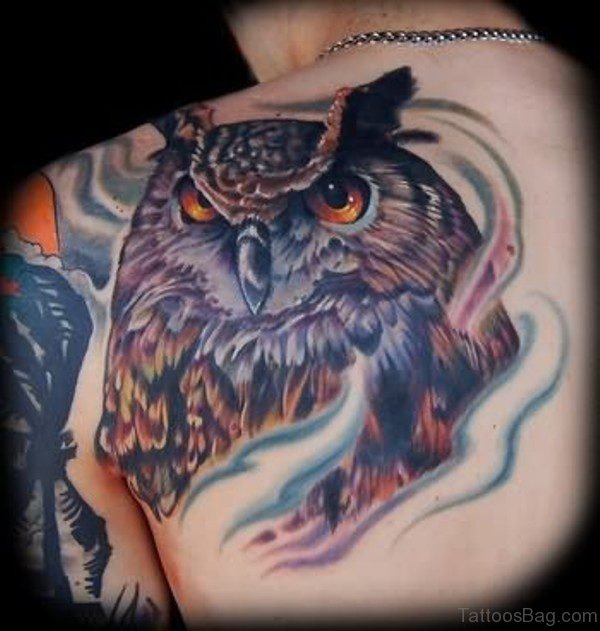 Ripped Skin Owl Tattoo On Shoulder