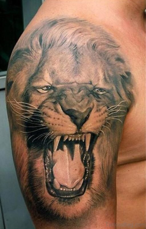 Roaring Lion Tattoo On Shoulder